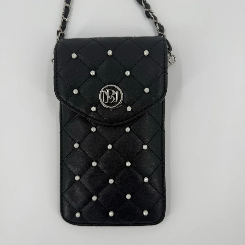 Badgley Mischka Black Bag Phone Case w Diamond Quilting - Vegan Leather